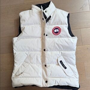 Canada Goose Ivory Quilted Down Vest with Contrast Trim